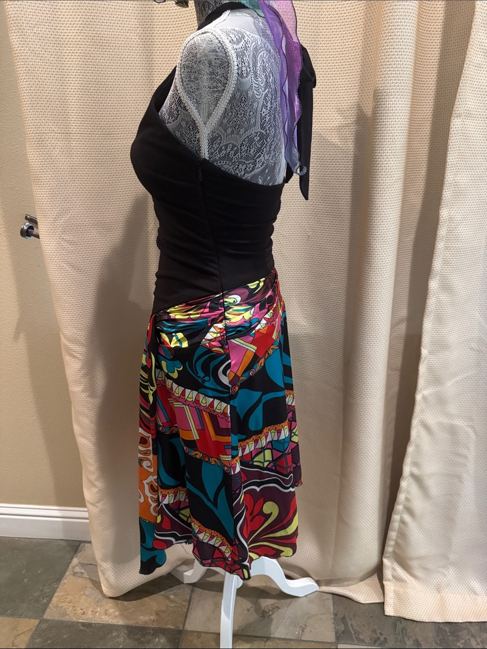 Cache Black Halter Top with Multicolor Abstract Wrap Skirt - Picture 2 of 12